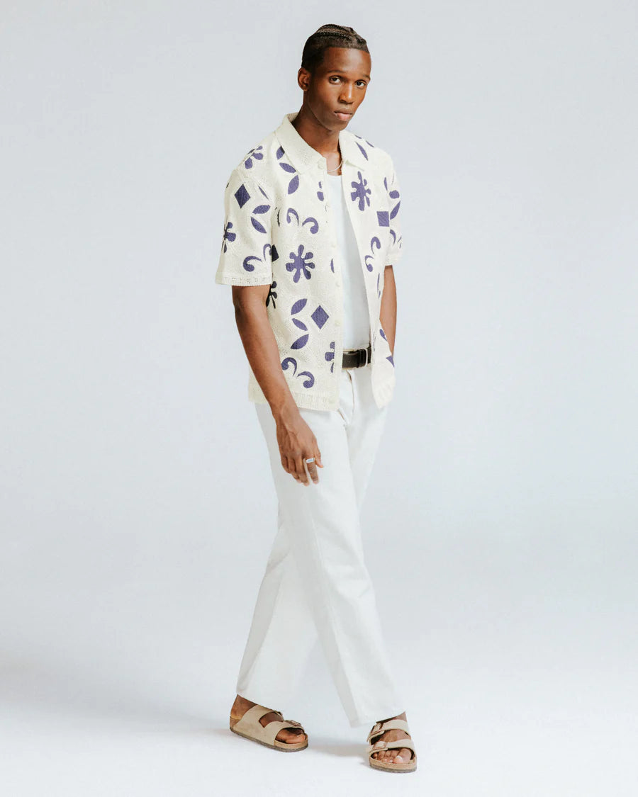 ポルトシャツ DOODLE CROCHET (ECRU/DARK BLUE)