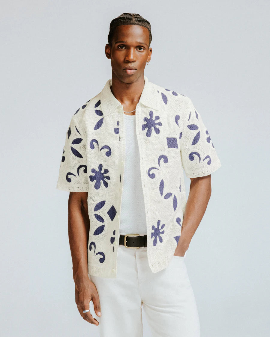 ポルトシャツ DOODLE CROCHET (ECRU/DARK BLUE)