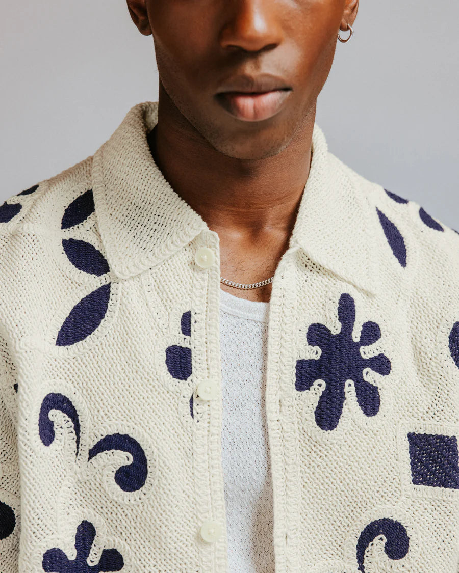 ポルトシャツ DOODLE CROCHET (ECRU/DARK BLUE)