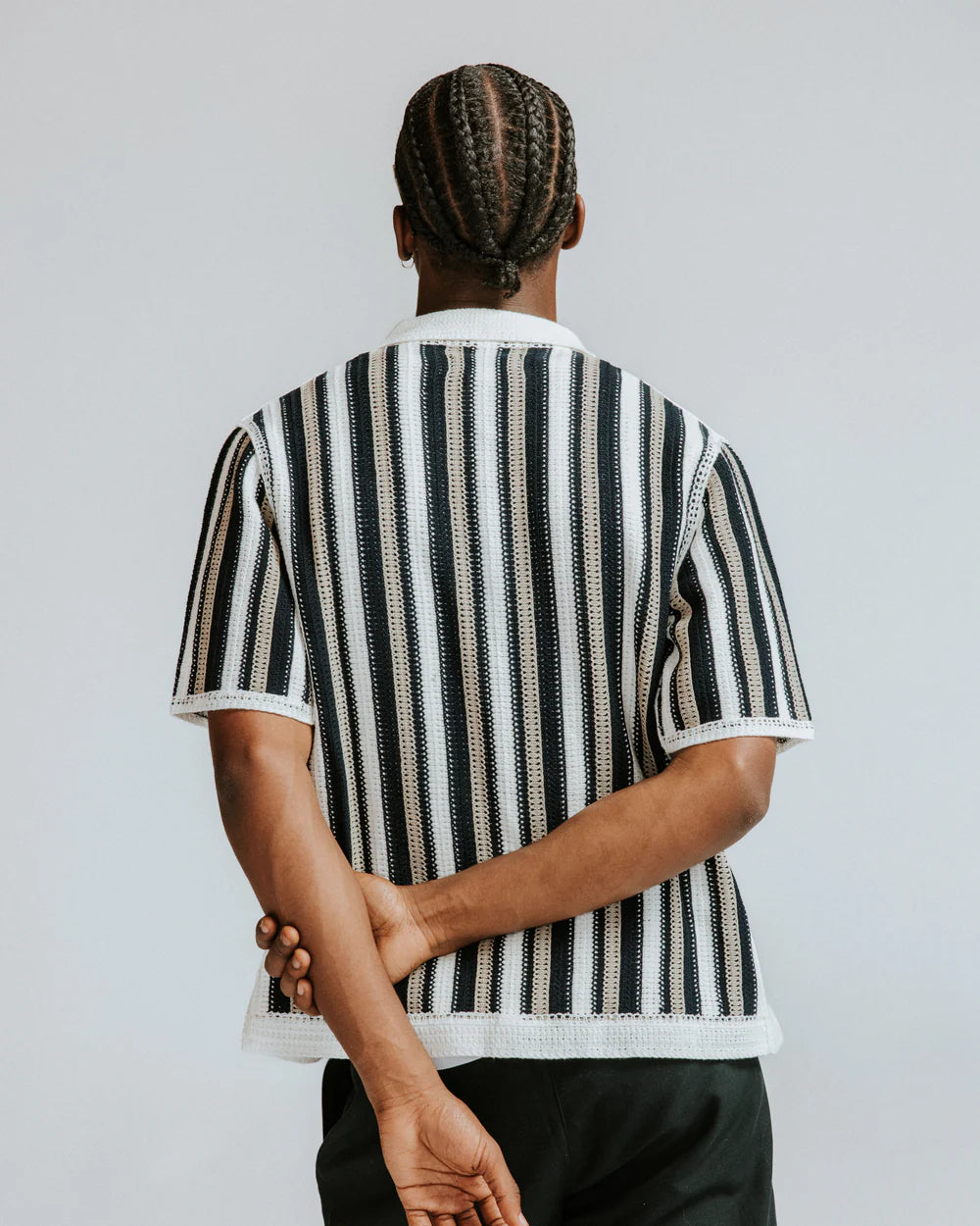 ポルトシャツ STRIPE CROCHET (ECRU/BLACK)