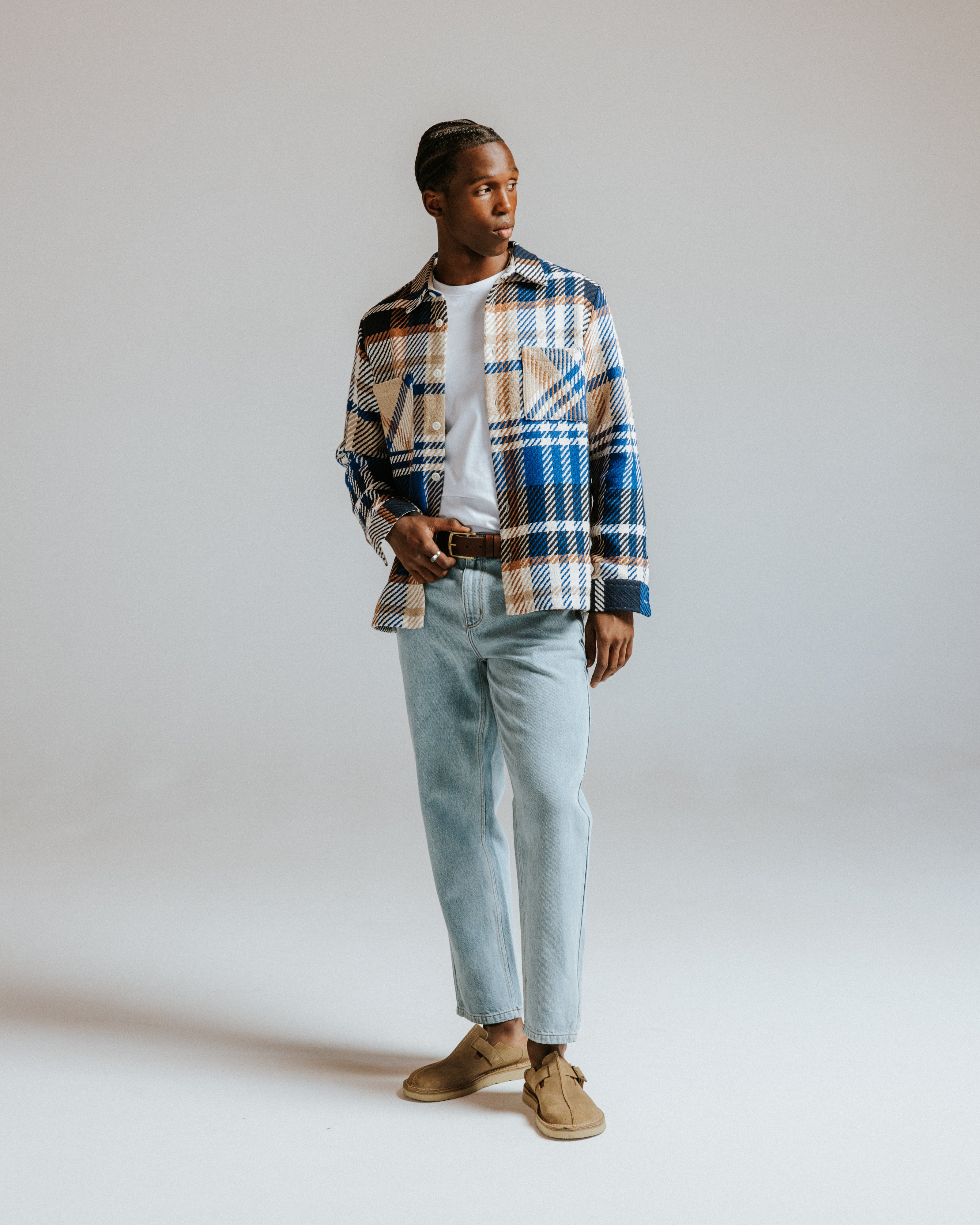 オーバーシャツ BOLD CHECK (BLUE/TAN)