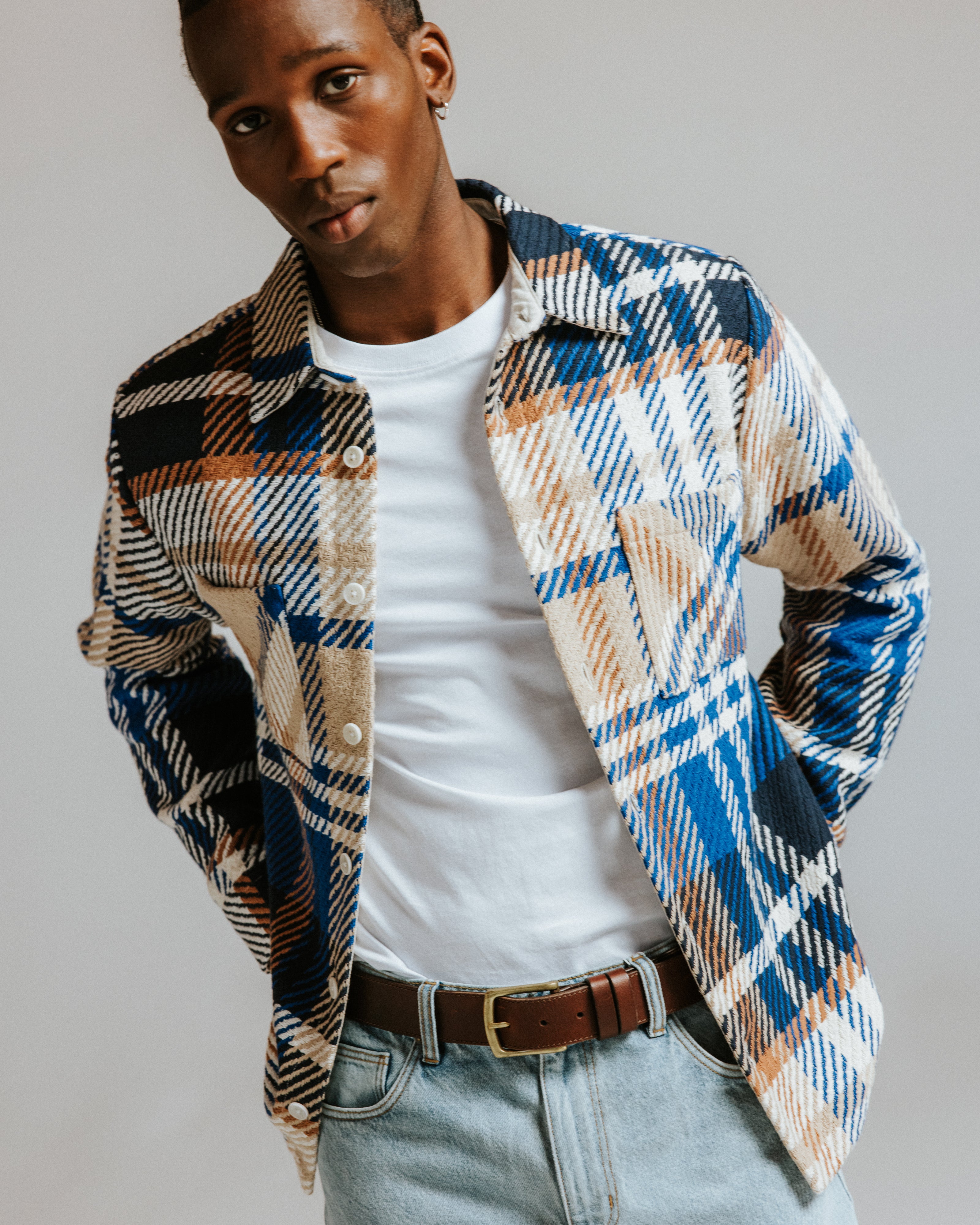 オーバーシャツ BOLD CHECK (BLUE/TAN)