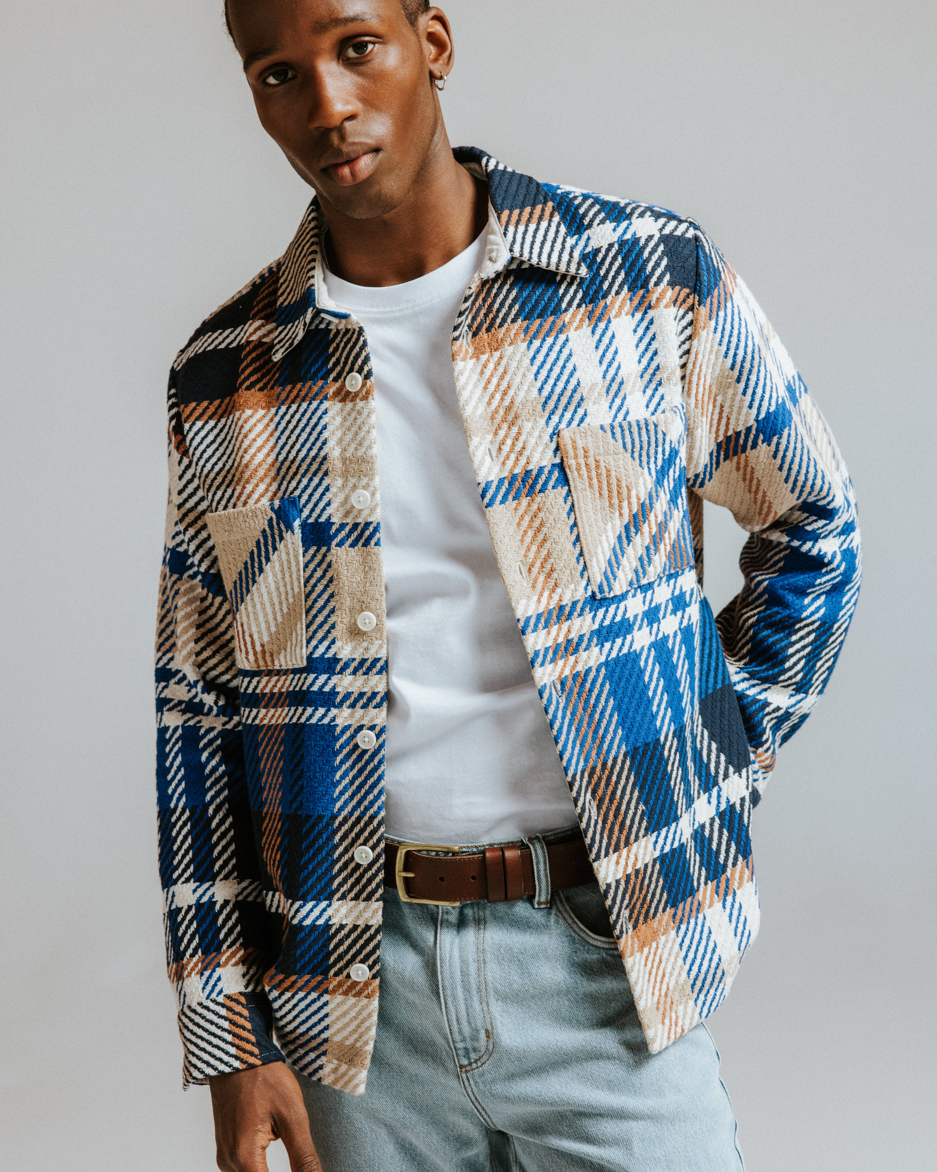 オーバーシャツ BOLD CHECK (BLUE/TAN)