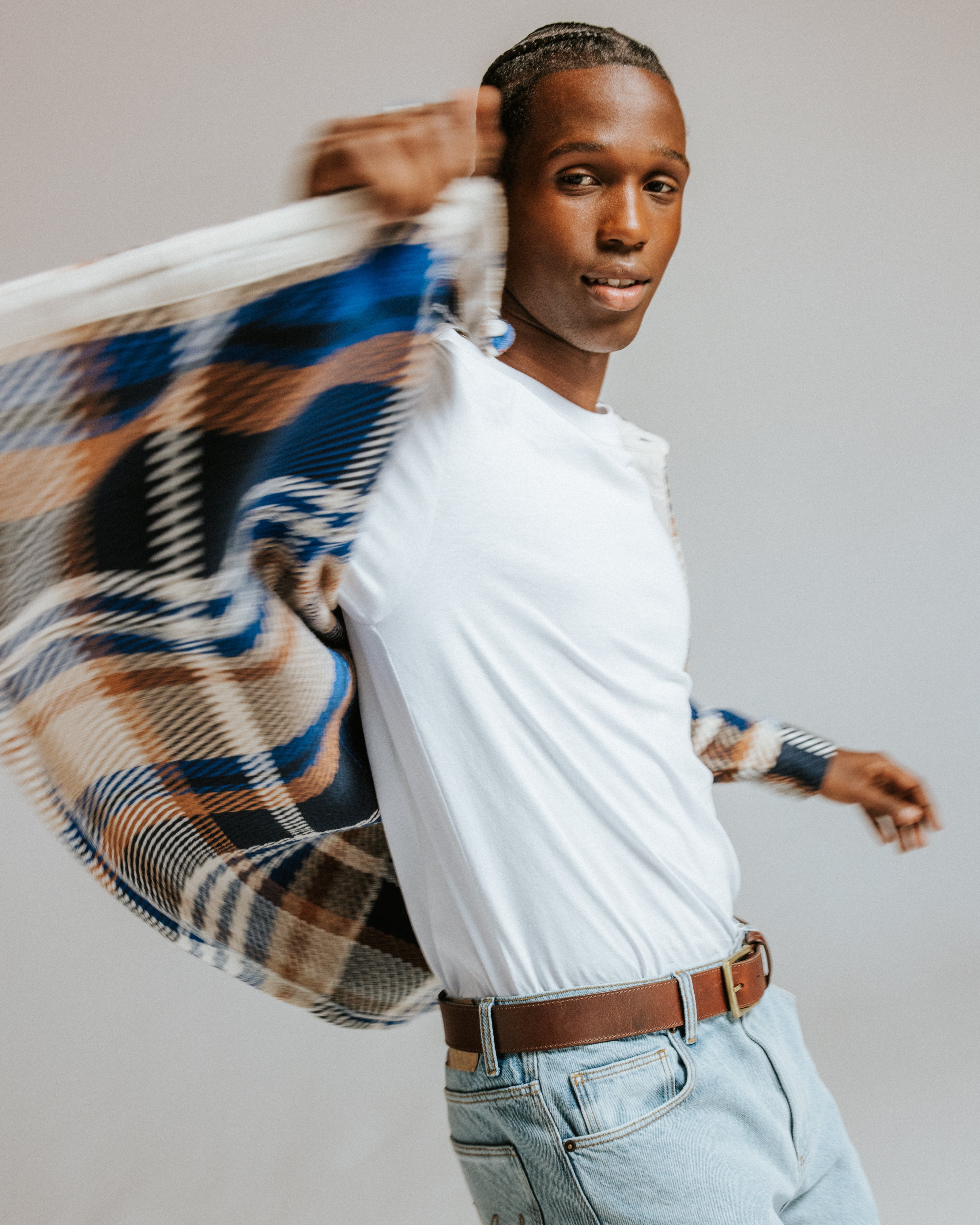 オーバーシャツ BOLD CHECK (BLUE/TAN)