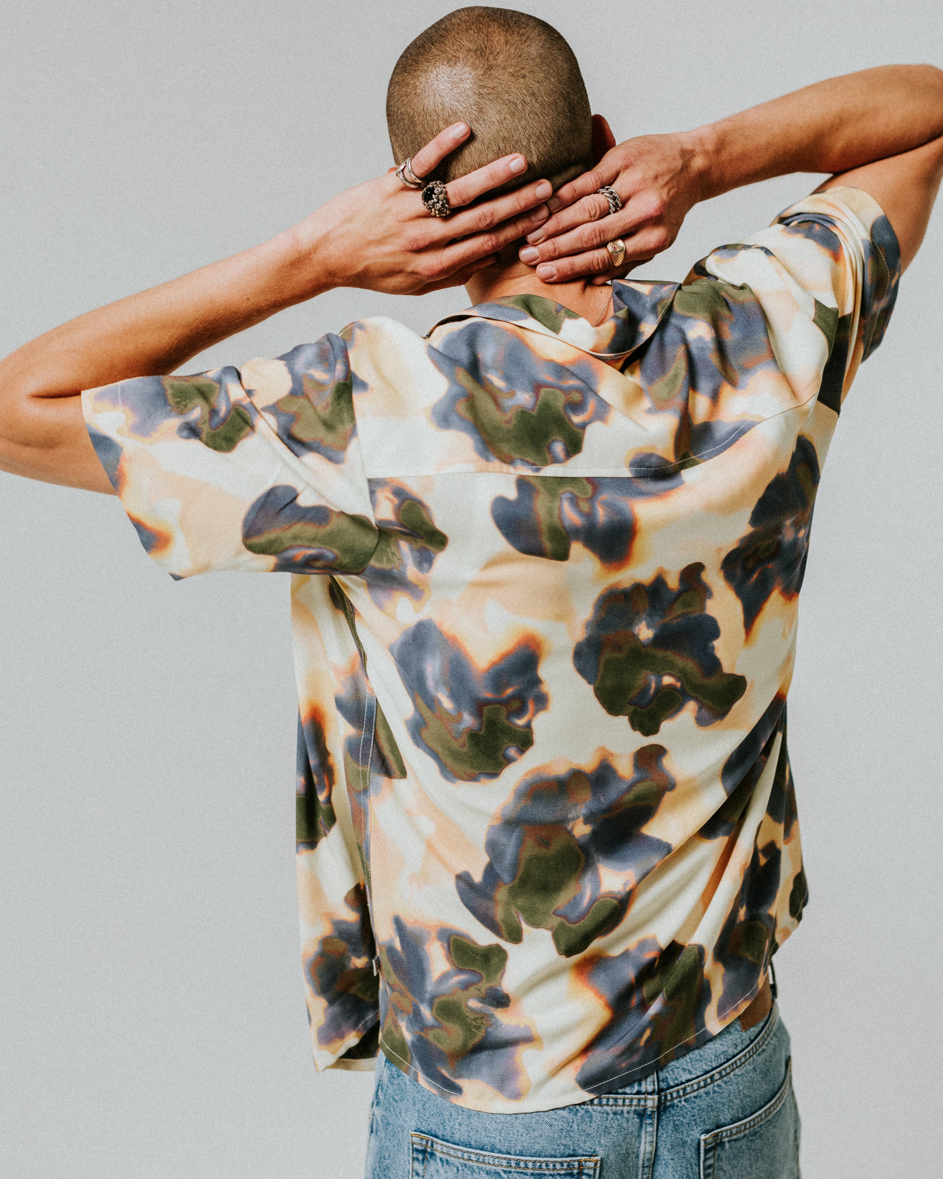 ディドコットシャツ BLUR FLORAL (PEACH/BLUE)