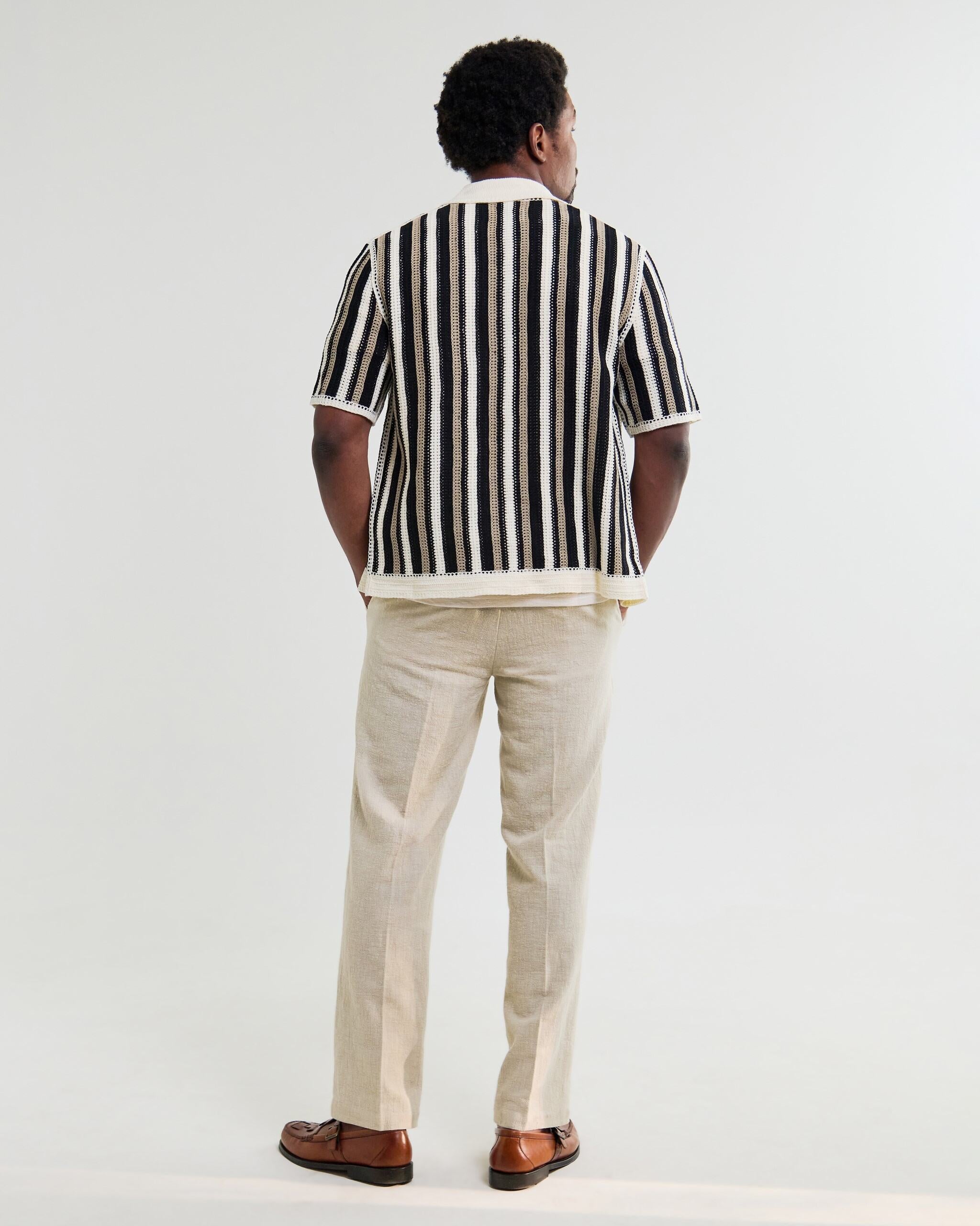 ポルトシャツ STRIPE CROCHET (ECRU/BLACK)