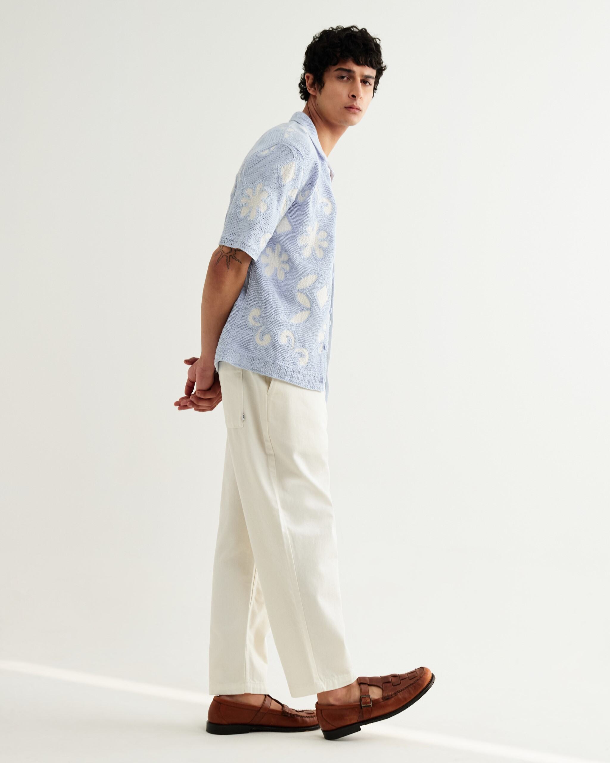 ポルトシャツ DOODLE CROCHET(PALE BLUE/ECRU)