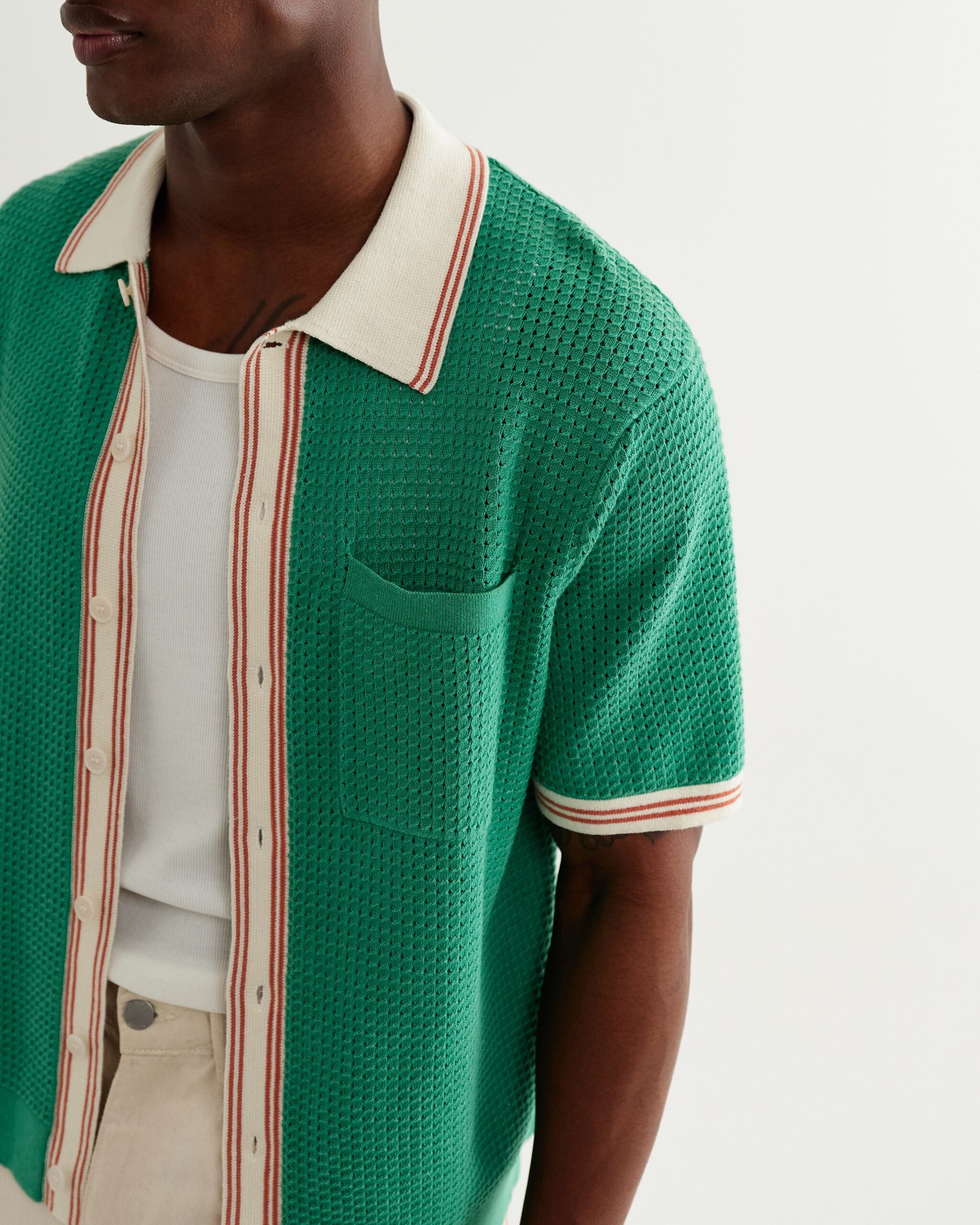 ベルシャツ TIPPED POINTELLE (GREEN/ECRU)｜Wax London ワックスロンドン