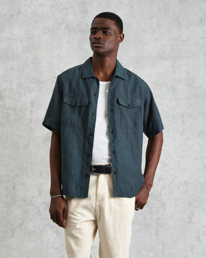 バートレットシャツ TWO TONE LINEN (DARK-GREEN)