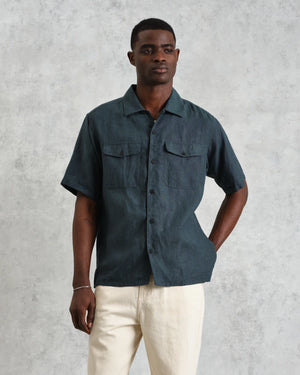 バートレットシャツ TWO TONE LINEN (DARK-GREEN)