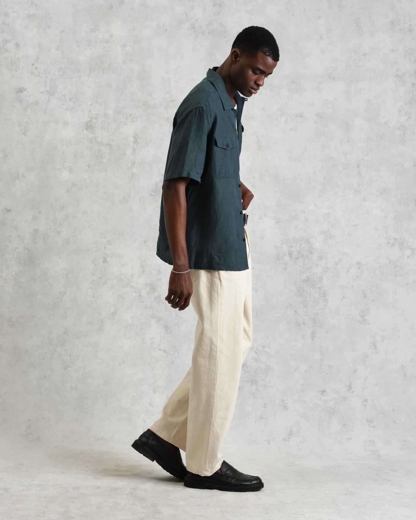 バートレットシャツ TWO TONE LINEN (DARK-GREEN)|wax london バートレットシャツ TWO TONE LINEN (DARK-GREEN)|wax london