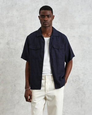 【予約】バートレットシャツ TWO TONE LINEN (NAVY)