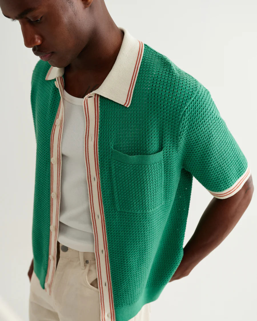 ベルシャツ TIPPED POINTELLE (GREEN/ECRU)