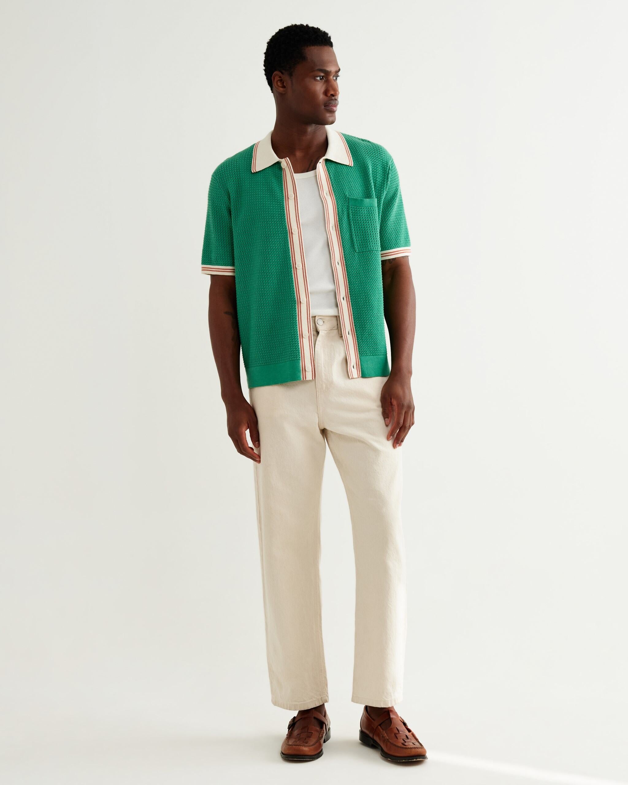 ベルシャツ TIPPED POINTELLE (GREEN/ECRU)