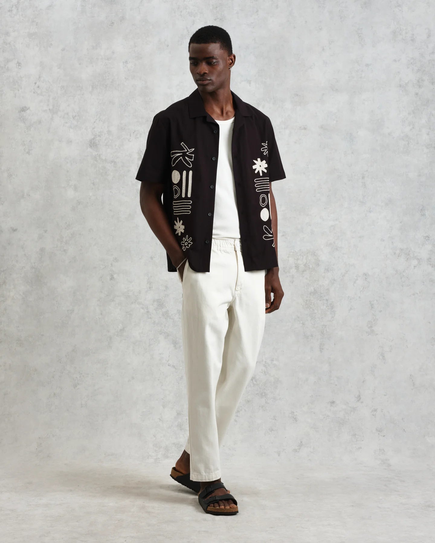 ディドコットシャツ ABSTRACT APPLIQUE (BLACK/ECRU)