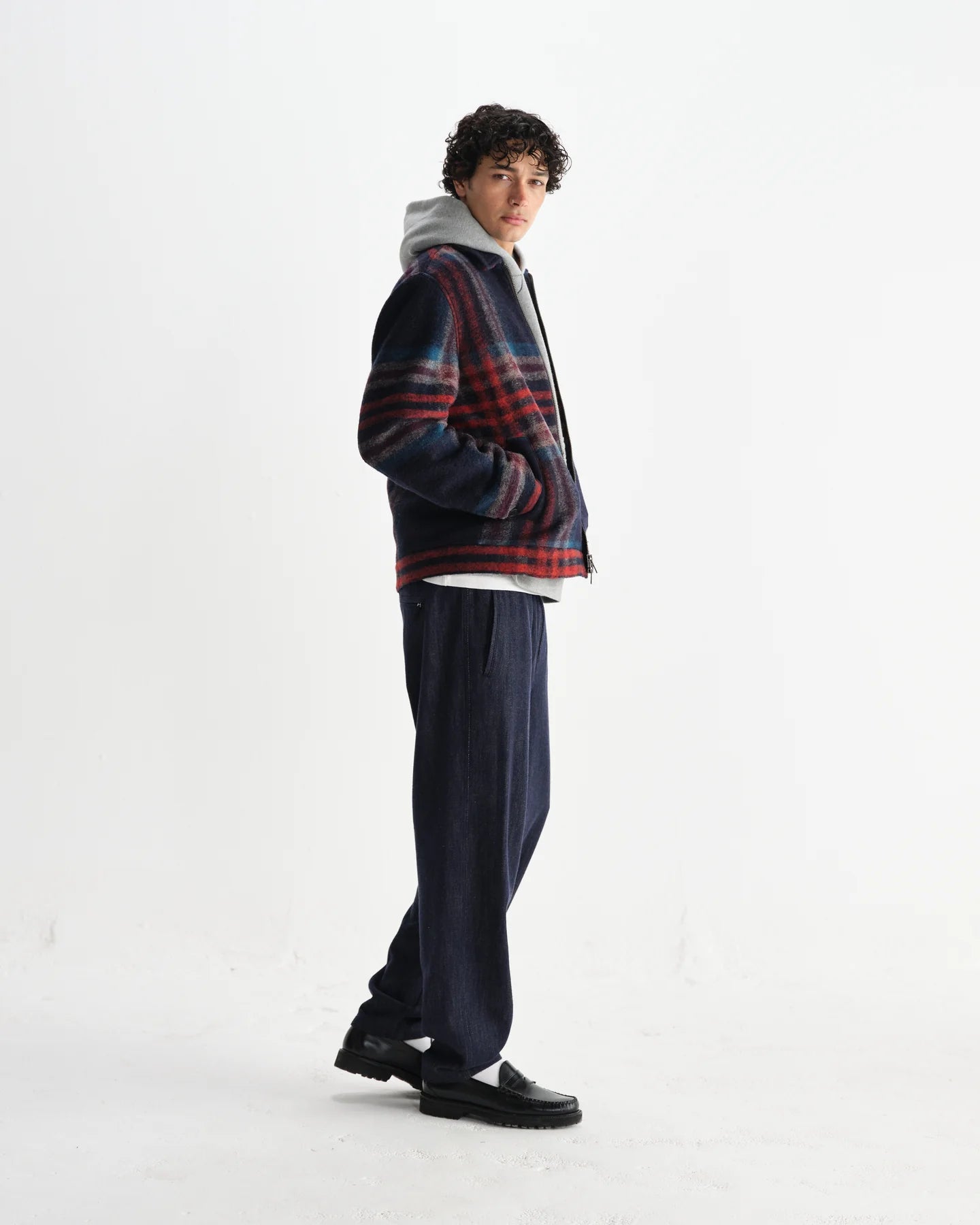 ウールジャケット Heath Jacket Wool Check (NAVY/MULTI)【ワックス