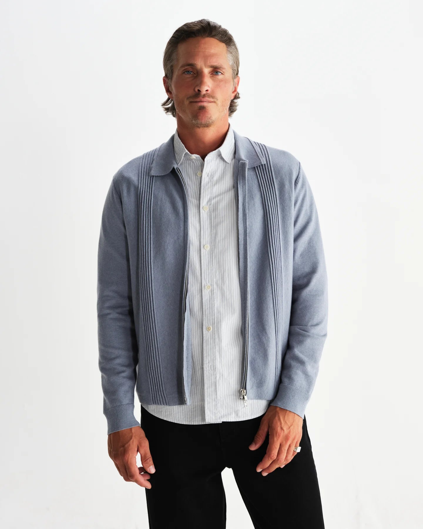 レノックスジップ MILANO RIPPLE STRIPE (GREY BLUE) - グリニッジ オンラインストア