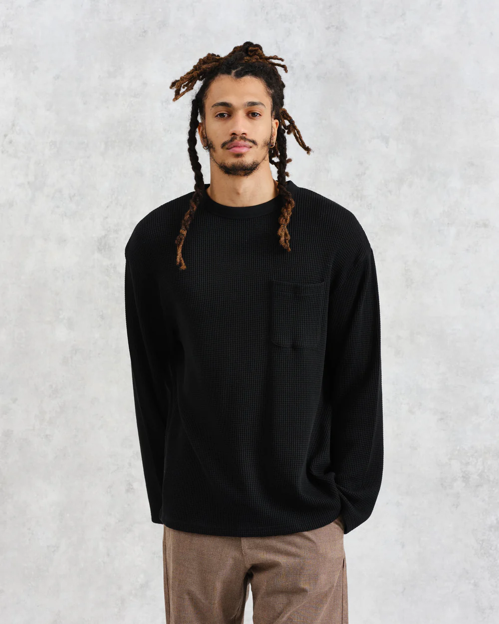ムーア ロングスリーブTシャツ ヘビーワッフル (BLACK) LST-MOR-BLF-BLK ワックスロンドンwax london