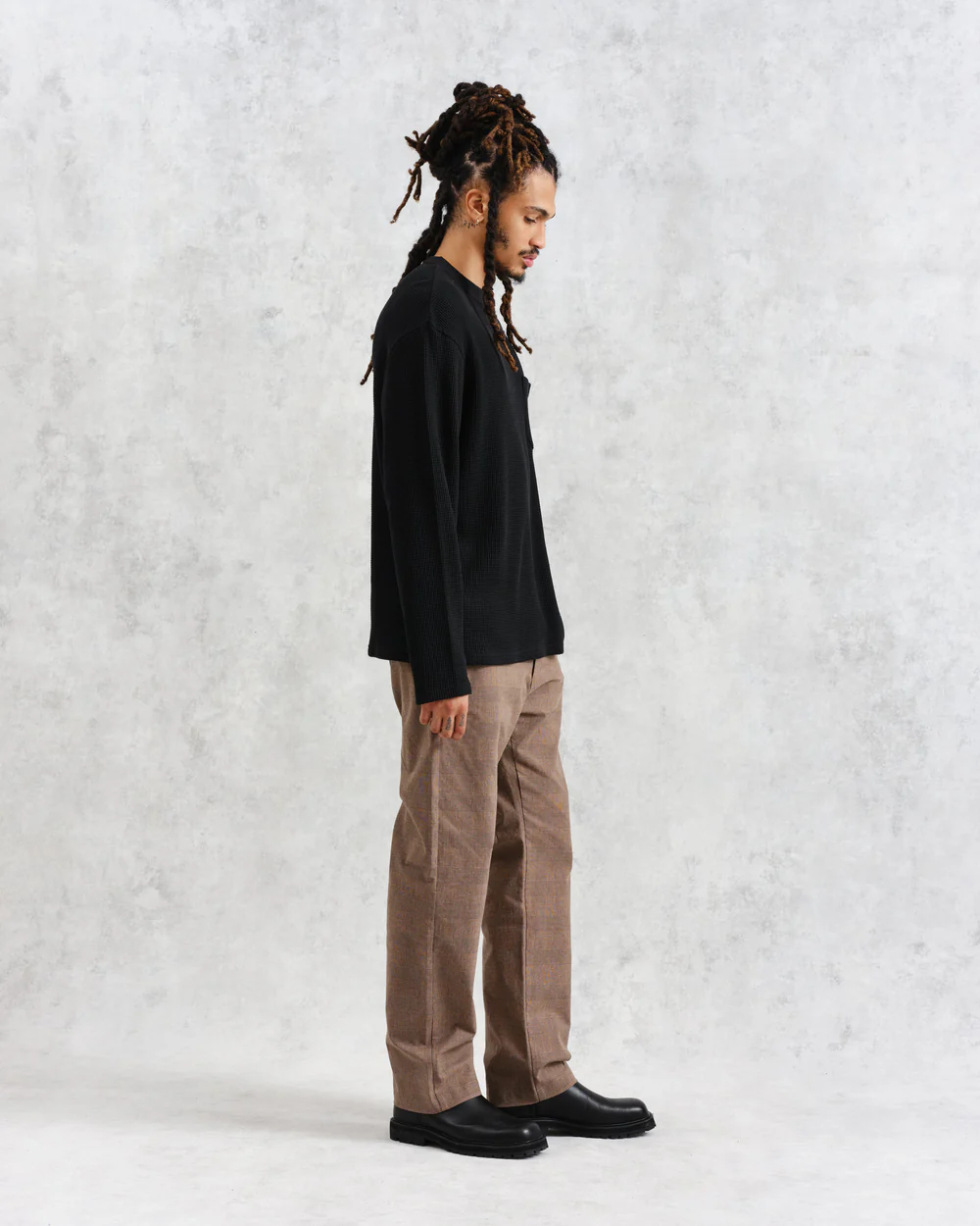 ムーア ロングスリーブTシャツ ヘビーワッフル (BLACK) LST-MOR-BLF-BLK ワックスロンドンwax london