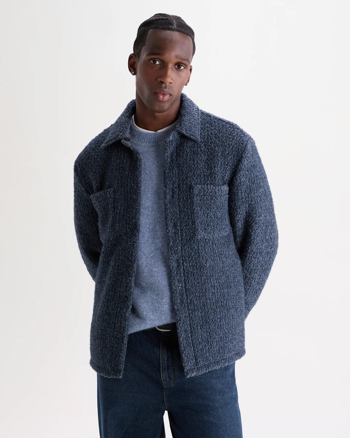 オーバーシャツ MOUNT REVERSIBLE BOBBLE WOOL (GREY BLUE)