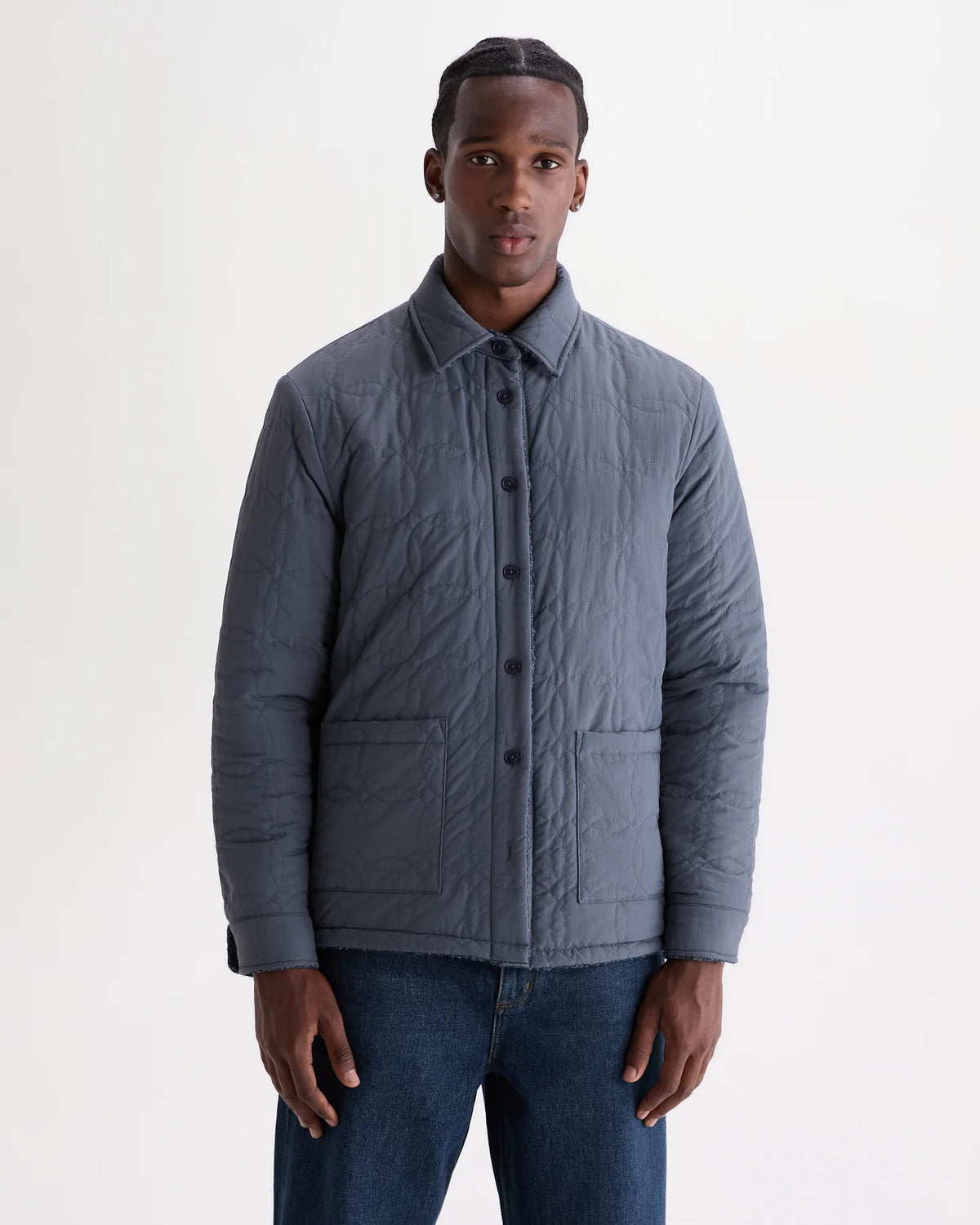 オーバーシャツ MOUNT REVERSIBLE BOBBLE WOOL (GREY BLUE)