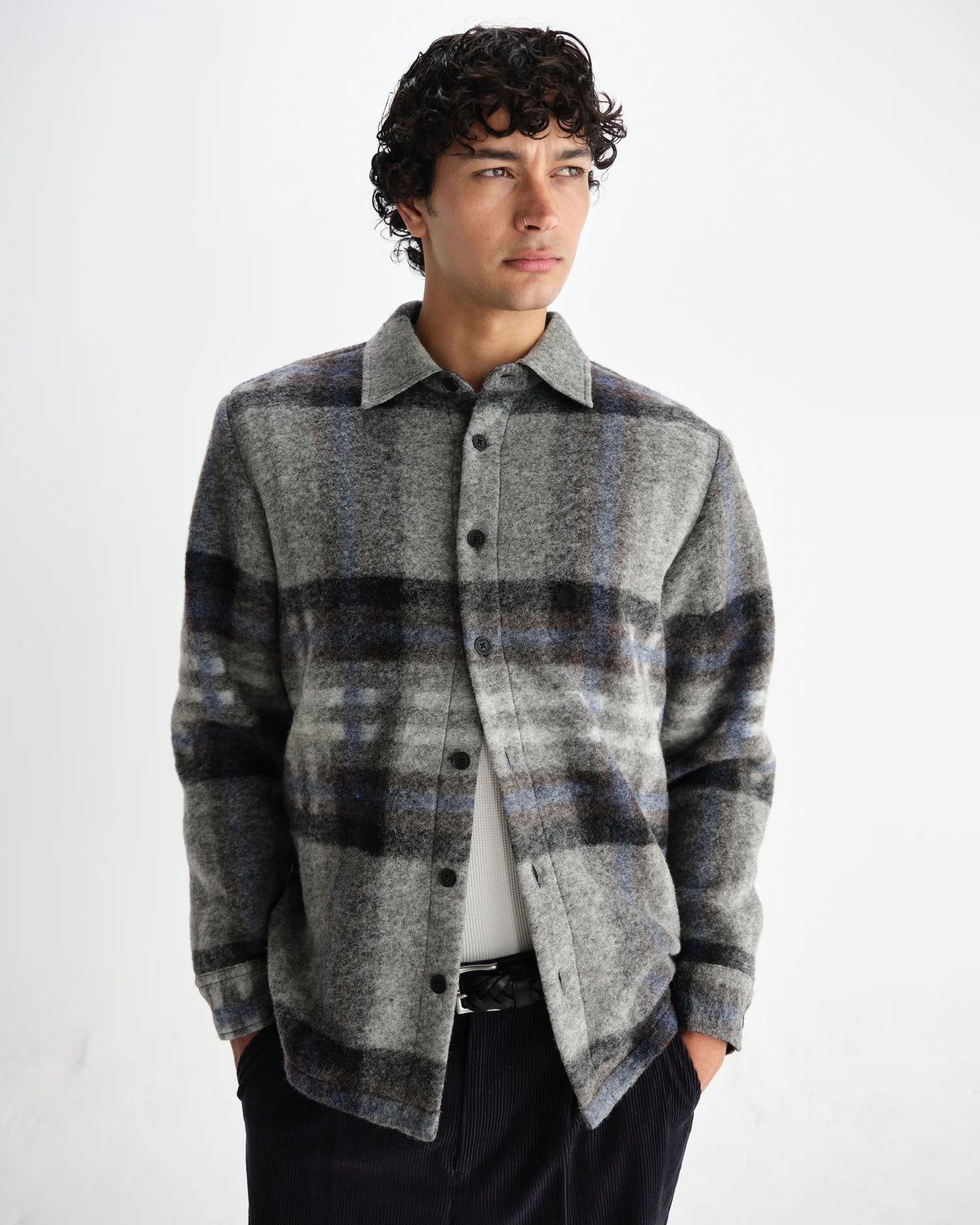 オーバーシャツ NOLAN WOOL CHECK (GREY BLUE)