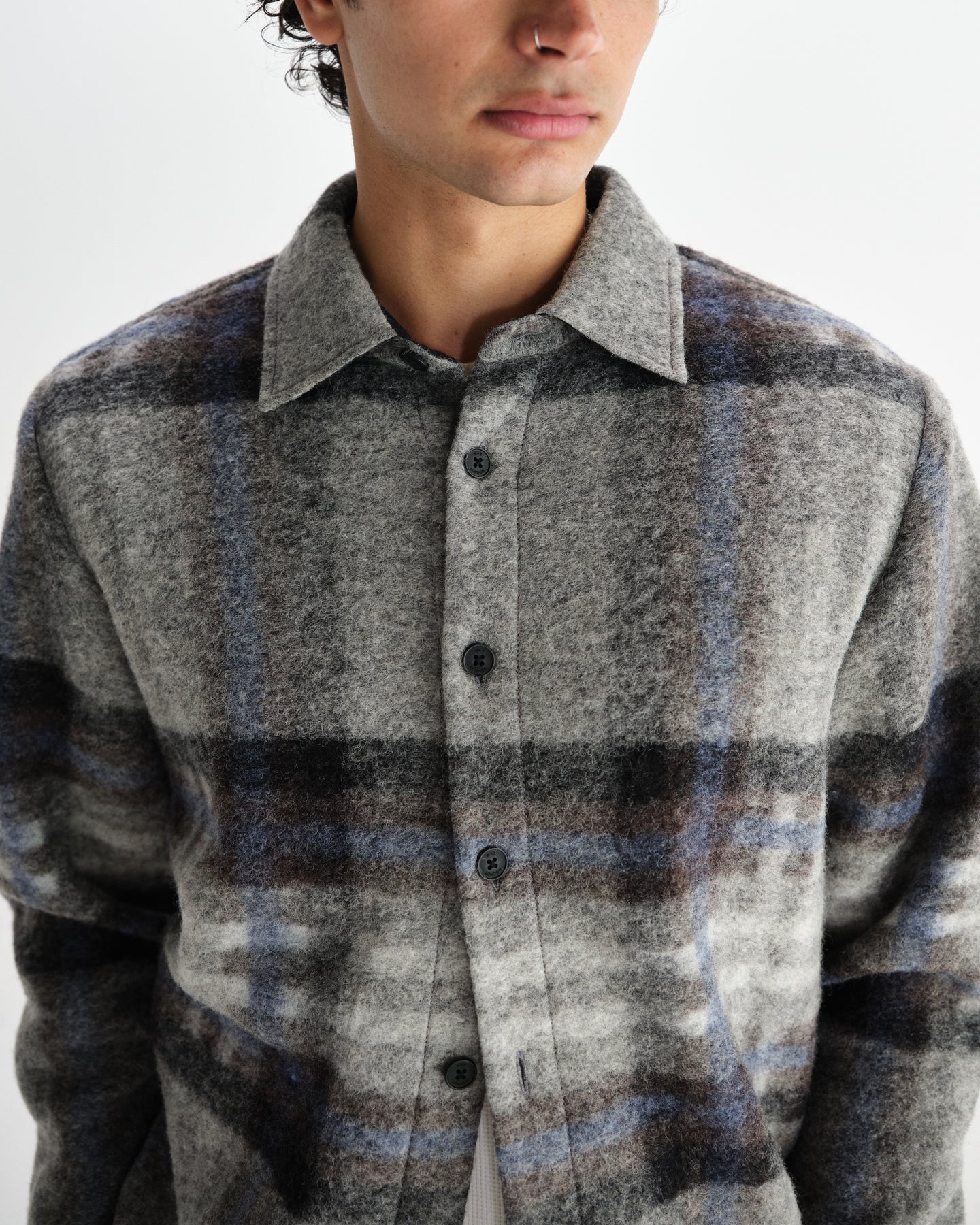 オーバーシャツ NOLAN WOOL CHECK (GREY BLUE)