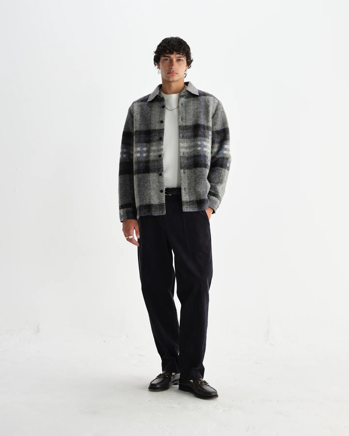 オーバーシャツ NOLAN WOOL CHECK (GREY BLUE)