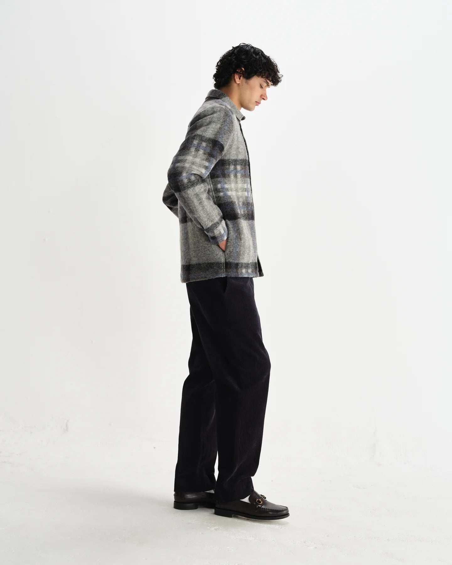 オーバーシャツ NOLAN WOOL CHECK (GREY BLUE)