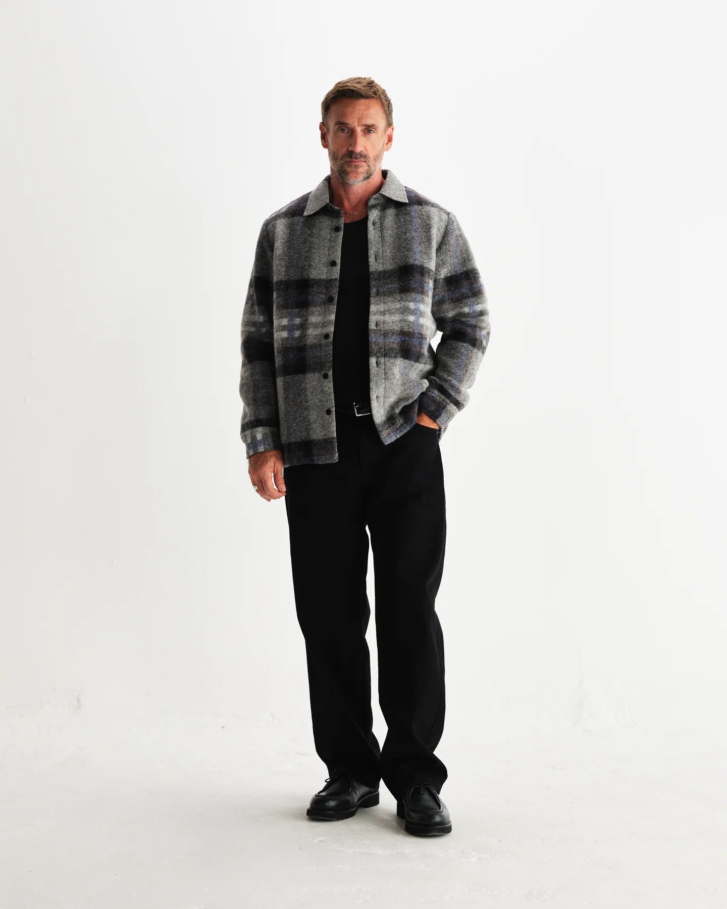 オーバーシャツ NOLAN WOOL CHECK (GREY BLUE)