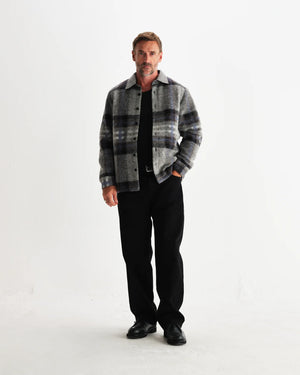【予約】オーバーシャツ NOLAN WOOL CHECK (GREY BLUE)