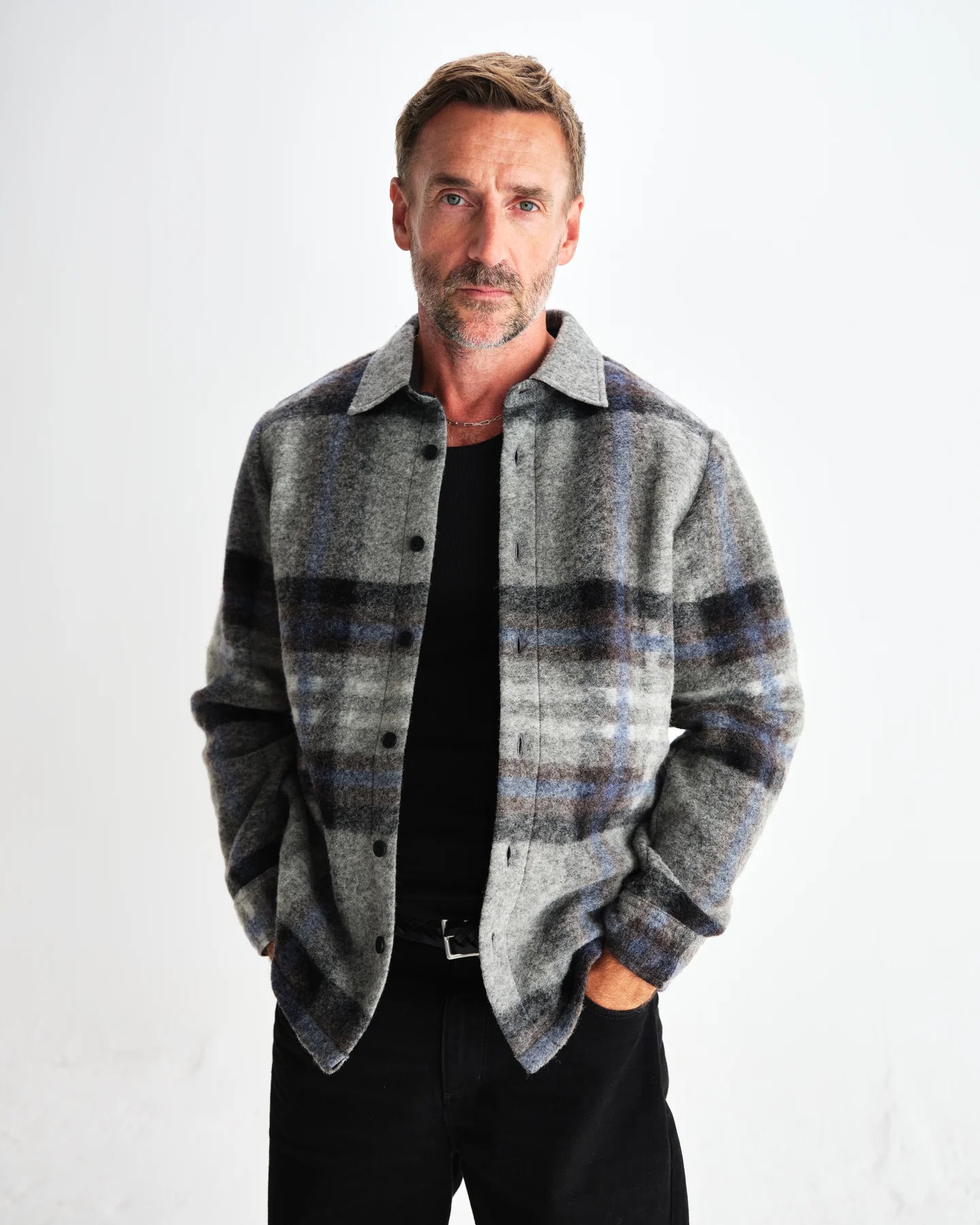 オーバーシャツ NOLAN WOOL CHECK (GREY BLUE)