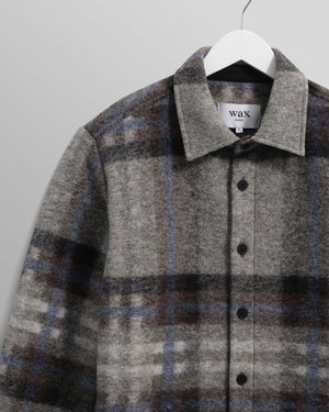 【予約】オーバーシャツ NOLAN WOOL CHECK (GREY BLUE)
