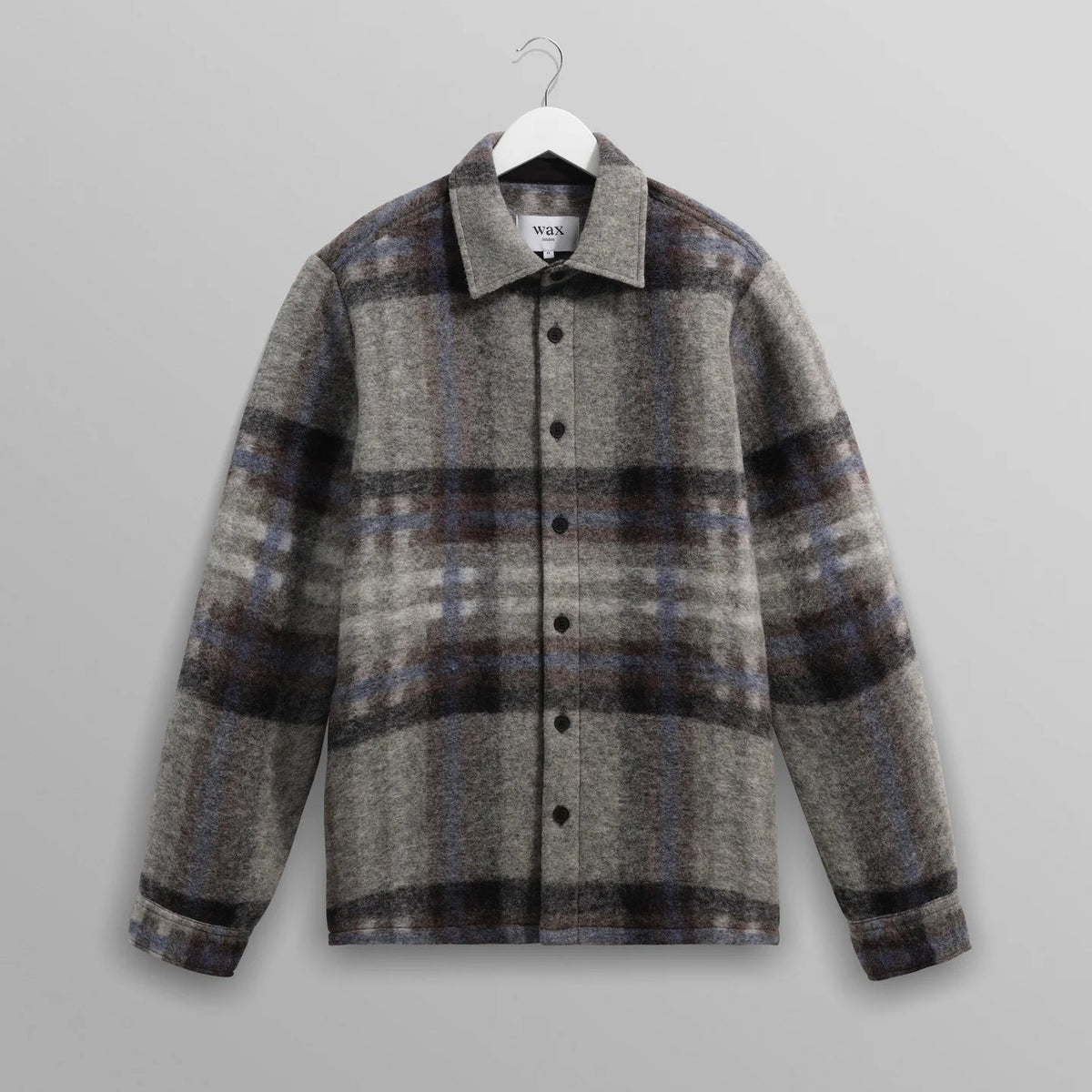 オーバーシャツ NOLAN WOOL CHECK (GREY BLUE)【ワックスロンドン日本