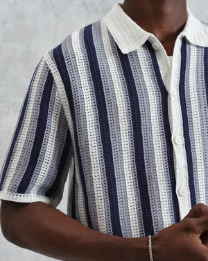 【予約】ポルトシャツ STRIPE CROCHET (BLUE/ECRU)