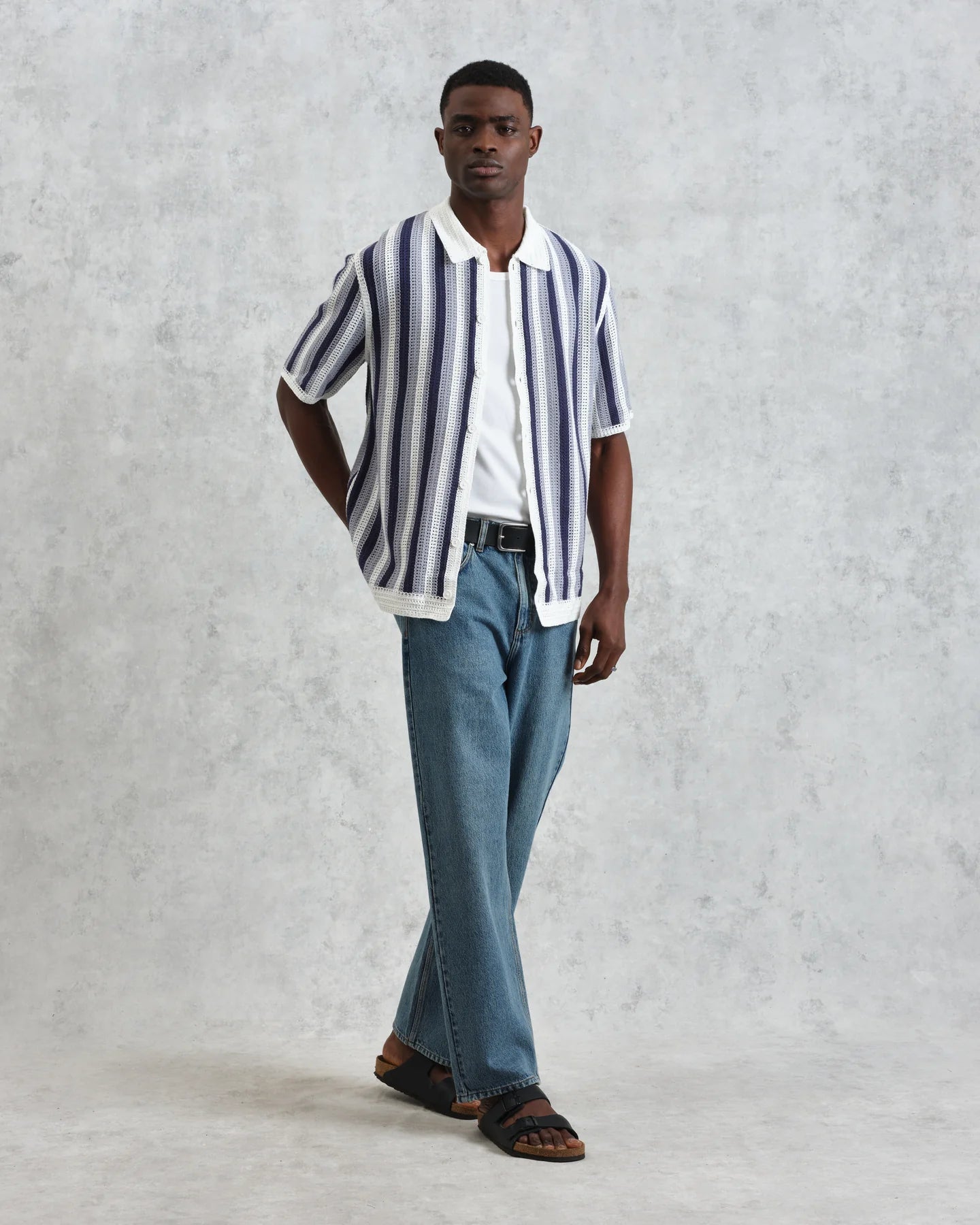 ポルトシャツ STRIPE CROCHET (BLUE/ECRU)