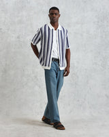 【予約】ポルトシャツ STRIPE CROCHET (BLUE/ECRU)
