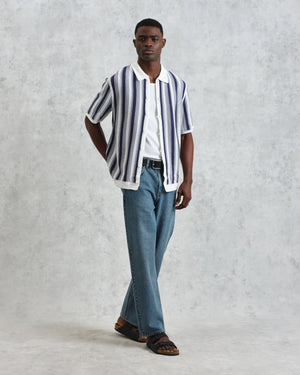 【予約】ポルトシャツ STRIPE CROCHET (BLUE/ECRU)