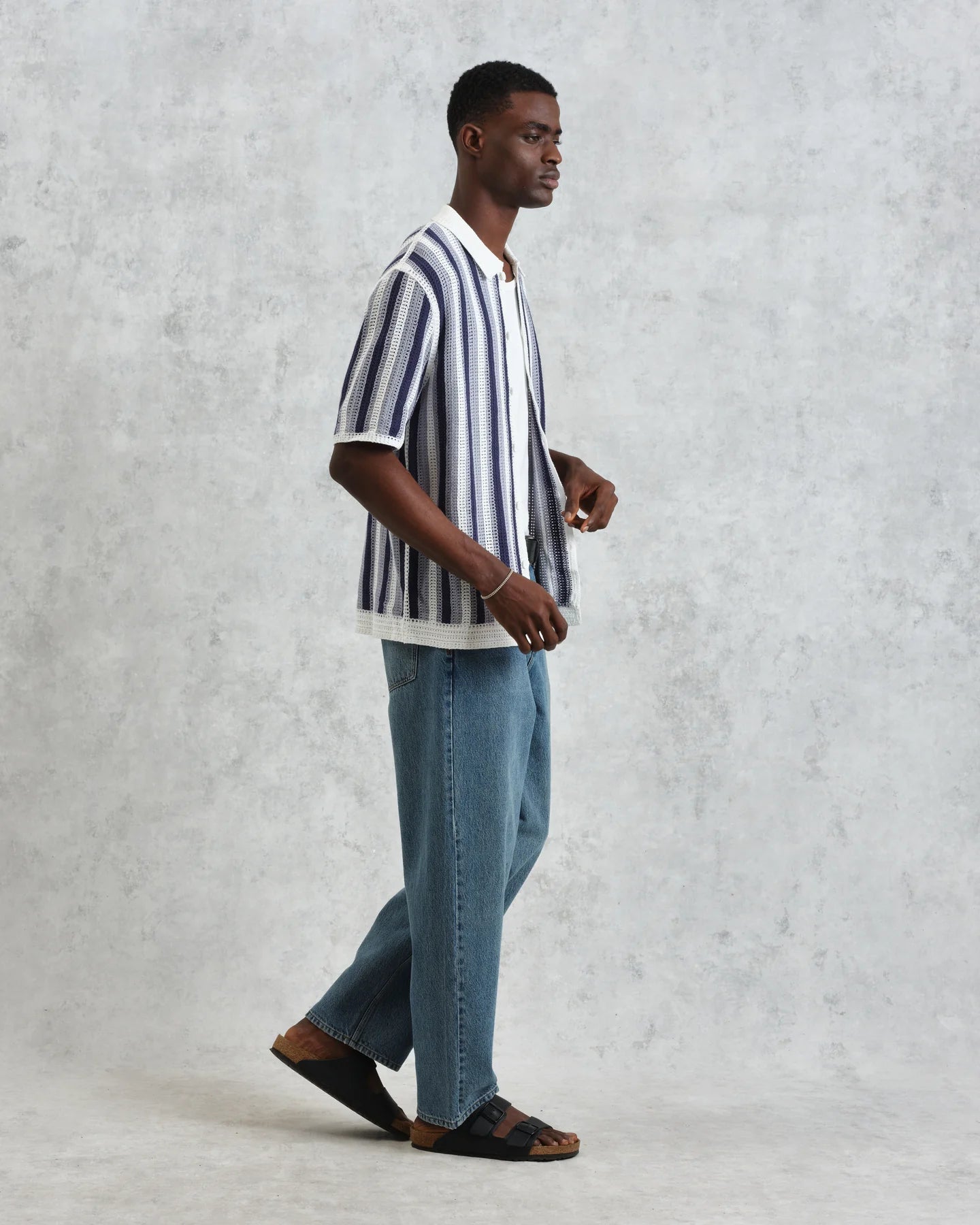 ポルトシャツ STRIPE CROCHET (BLUE/ECRU)