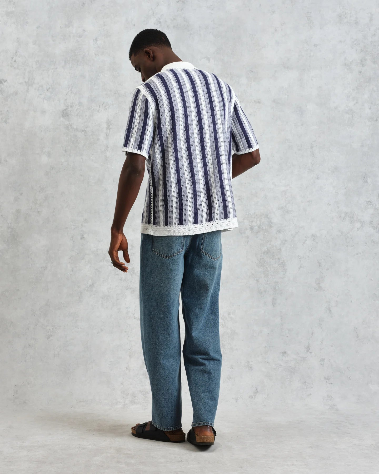 ポルトシャツ STRIPE CROCHET (BLUE/ECRU)