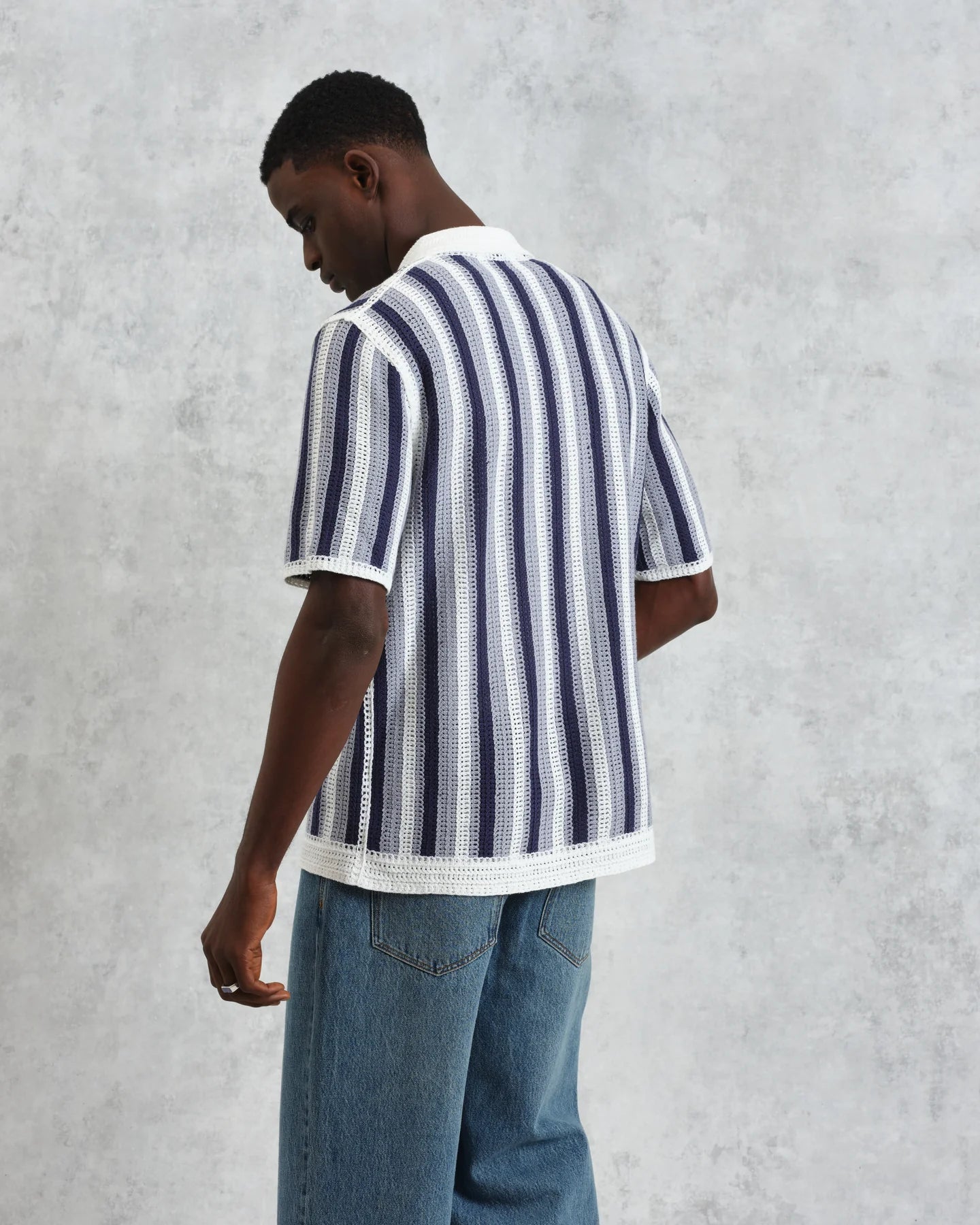 ポルトシャツ STRIPE CROCHET (BLUE/ECRU)