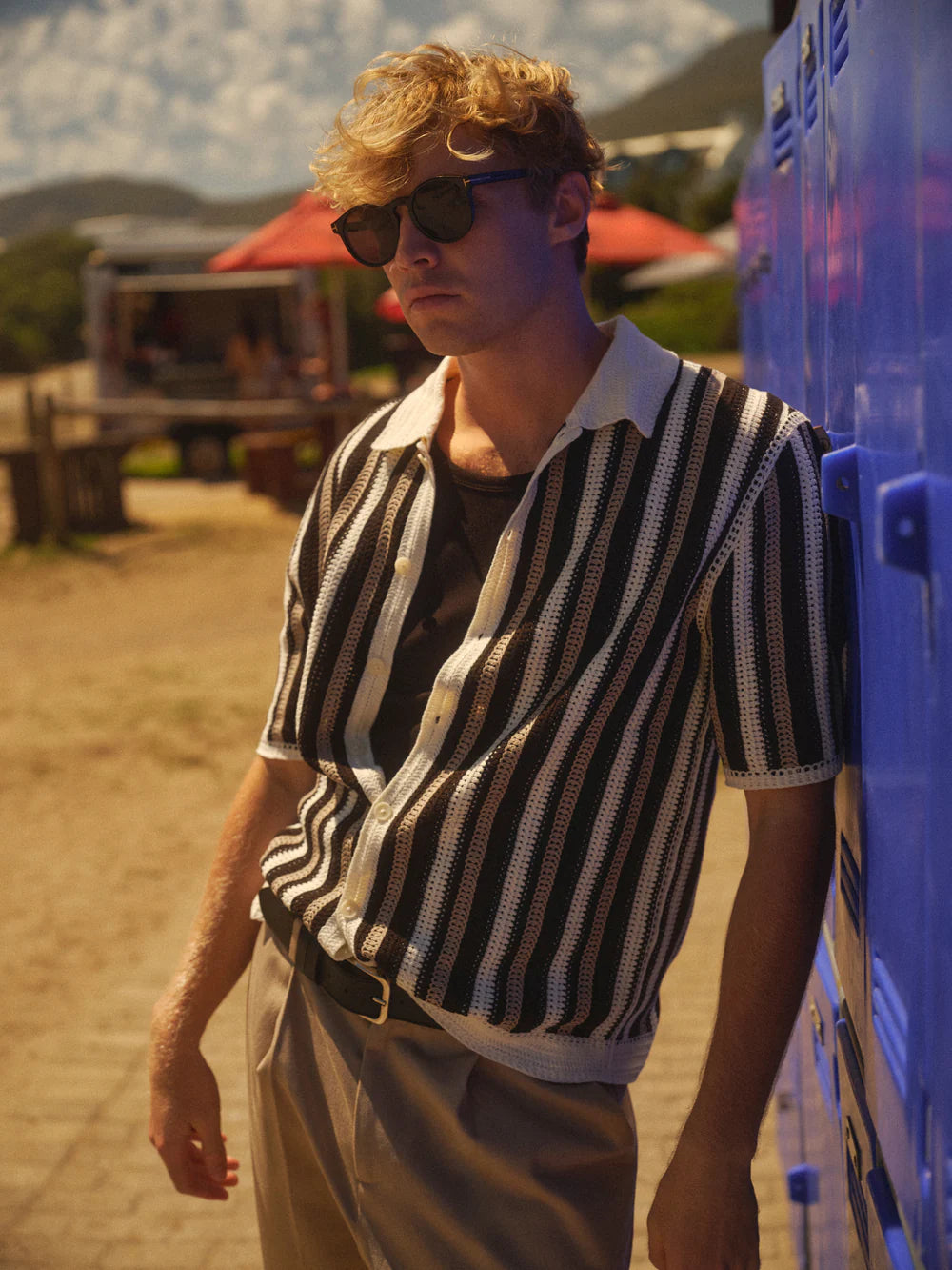 ポルトシャツ STRIPE CROCHET (ECRU/BLACK)