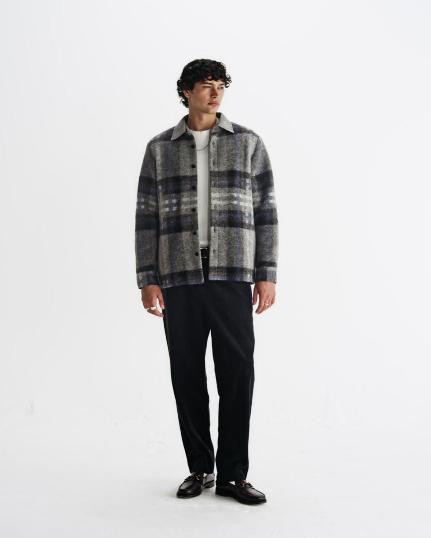 オーバーシャツ NOLAN WOOL CHECK (GREY BLUE)