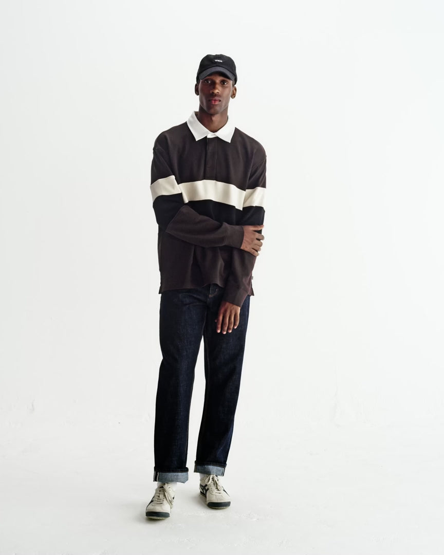 【予約】ラガーシャツ PANELLED LOOPBACK (BROWN/BLACK)