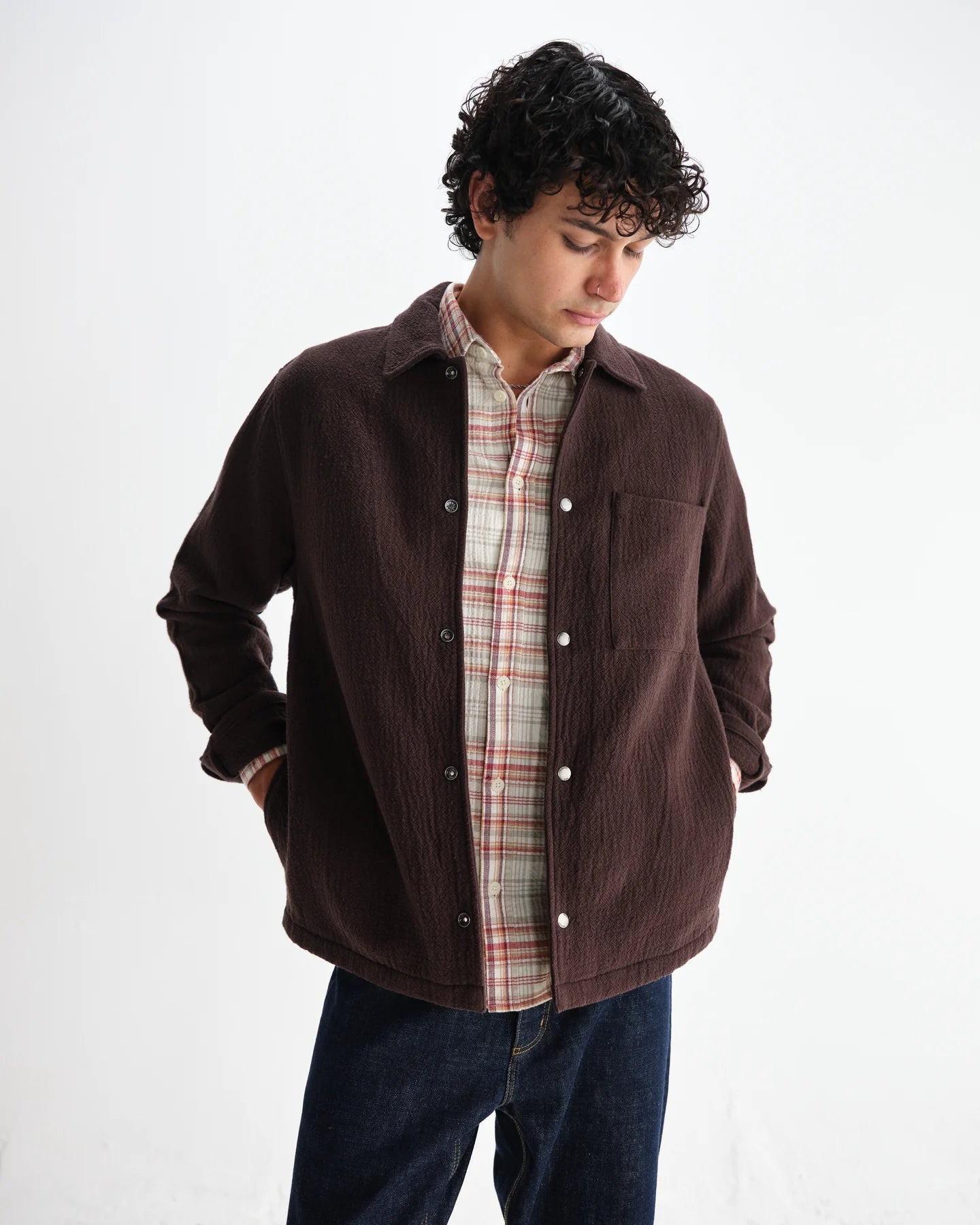 オーバーシャツ ROMER HEAVY CRINKLE COTTON (DARK BROWN)