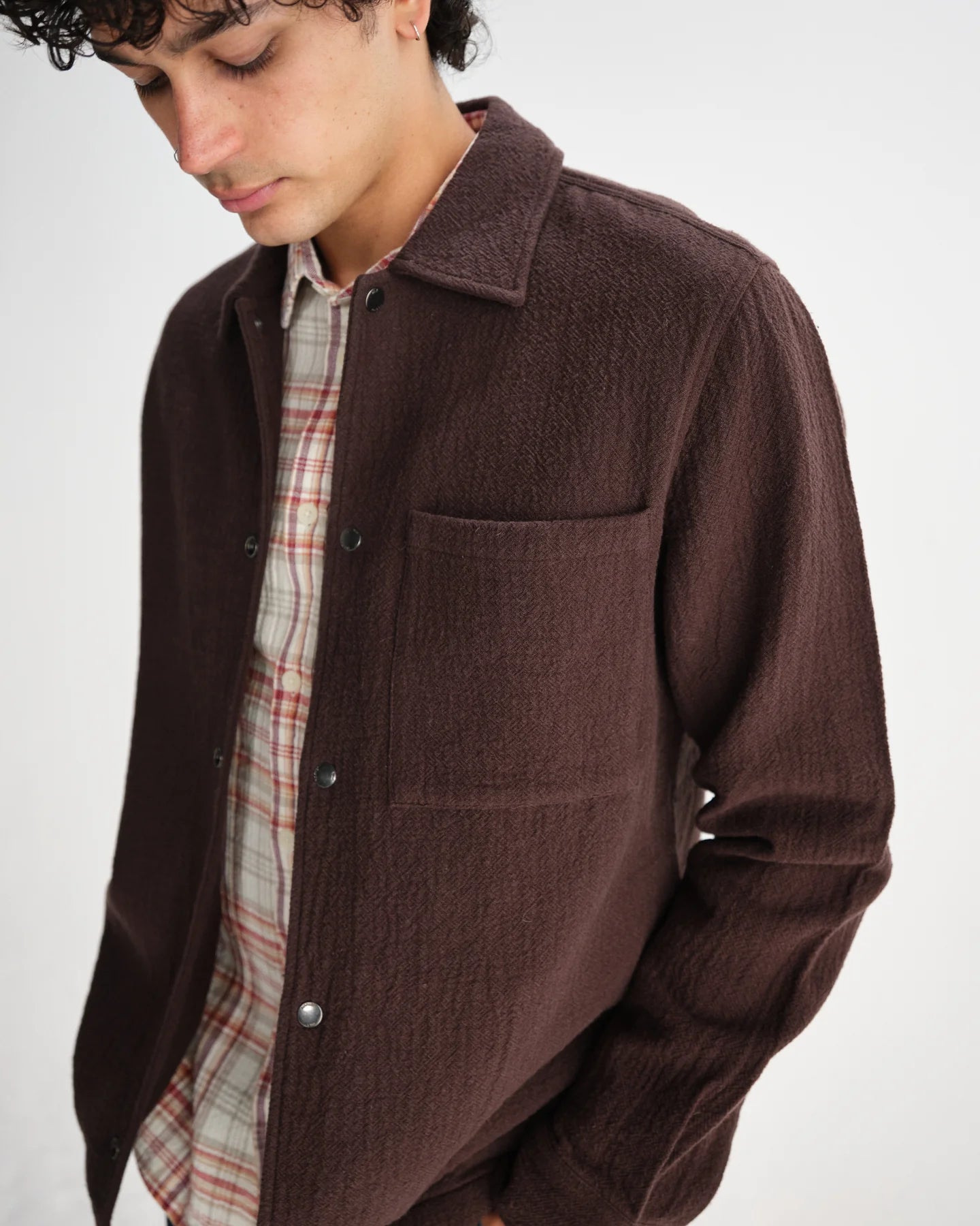 オーバーシャツ ROMER HEAVY CRINKLE COTTON (DARK BROWN)