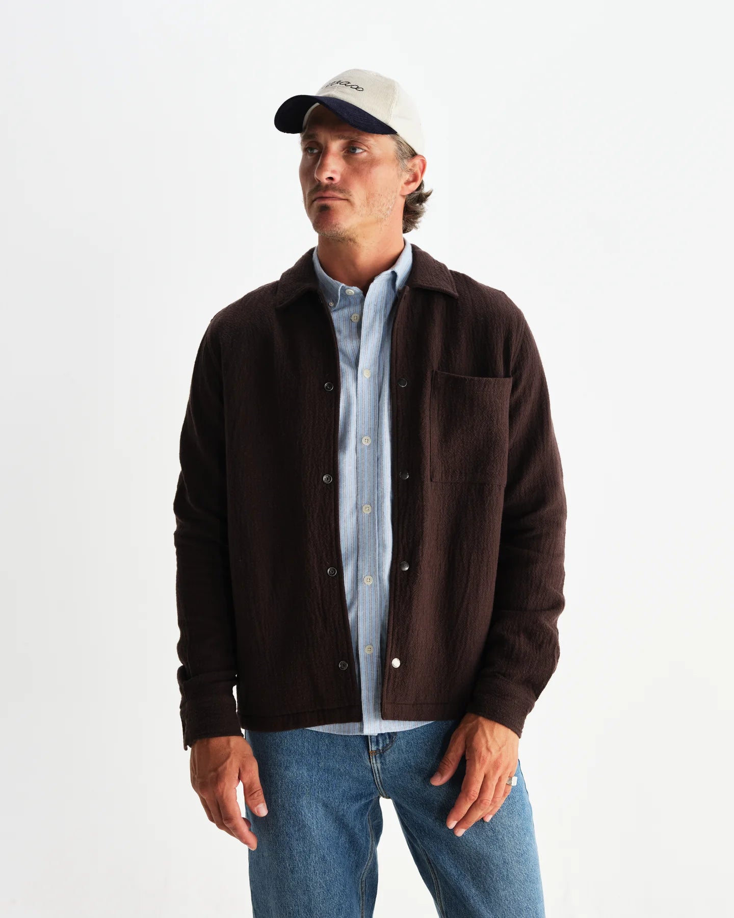 オーバーシャツ ROMER HEAVY CRINKLE COTTON (DARK BROWN)