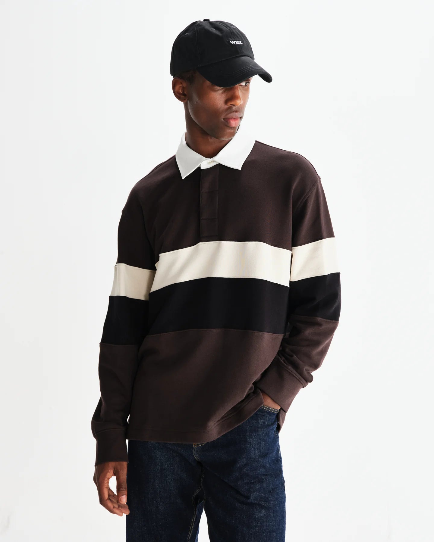 【予約】ラガーシャツ PANELLED LOOPBACK (BROWN/BLACK)