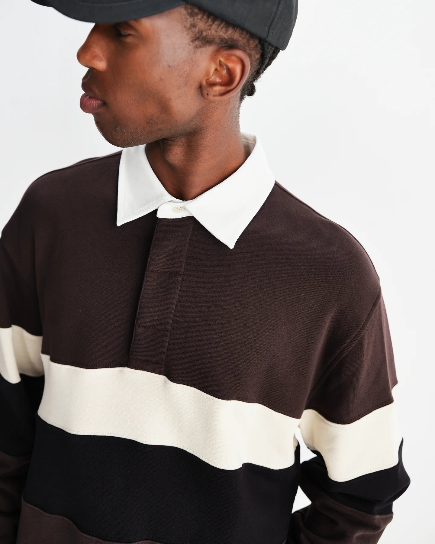 【予約】ラガーシャツ PANELLED LOOPBACK (BROWN/BLACK)