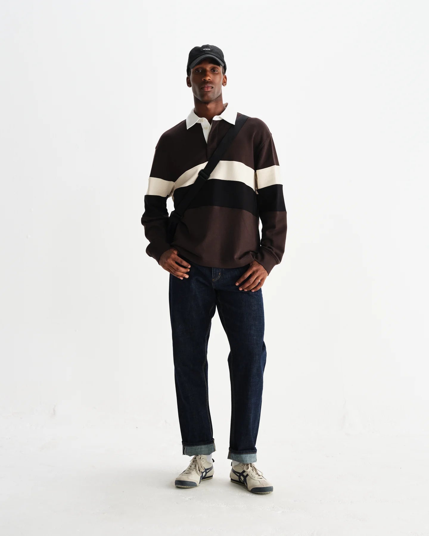 【予約】ラガーシャツ PANELLED LOOPBACK (BROWN/BLACK)